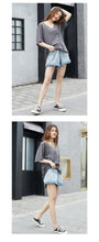 Load image into Gallery viewer, Short-sleeved t-shirt, women's loose 2019 new V-collar solid color trimmed design bottom shirt, Korean version top 6016