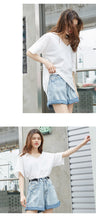 Load image into Gallery viewer, Short-sleeved t-shirt, women's loose 2019 new V-collar solid color trimmed design bottom shirt, Korean version top 6016