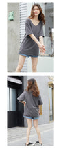 Load image into Gallery viewer, Short-sleeved t-shirt, women's loose 2019 new V-collar solid color trimmed design bottom shirt, Korean version top 6016