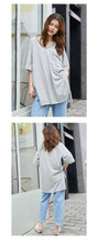 Load image into Gallery viewer, 2019 New White Short Sleeve T-Shirt Hong Kong Wind V-Neck Design Short Back Long Solid Color Pocket T-Shirt 66013