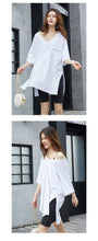 Load image into Gallery viewer, 2019 New White Short Sleeve T-Shirt Hong Kong Wind V-Neck Design Short Back Long Solid Color Pocket T-Shirt 66013