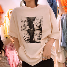 Load image into Gallery viewer, Net red Haragufeng 2019 summer Korean women's round neck short sleeve shirt minimalist printed head T-shirt women 3189