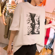 Load image into Gallery viewer, Net red Haragufeng 2019 summer Korean women's round neck short sleeve shirt minimalist printed head T-shirt women 3189