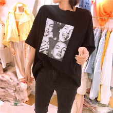 Load image into Gallery viewer, Net red Haragufeng 2019 summer Korean women's round neck short sleeve shirt minimalist printed head T-shirt women 3189
