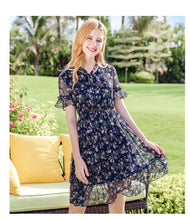 Load image into Gallery viewer, Summer high-quality women's wear temperament in 2019 V-neck elastic chic light-ripe printed chiffon dress 69216
