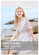 Load image into Gallery viewer, Summer high-quality women's wear temperament in 2019 V-neck elastic chic light-ripe printed chiffon dress 69216
