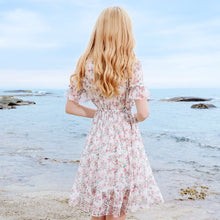 Load image into Gallery viewer, Summer high-quality women's wear temperament in 2019 V-neck elastic chic light-ripe printed chiffon dress 69216