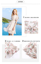 Load image into Gallery viewer, Summer high-quality women's wear temperament in 2019 V-neck elastic chic light-ripe printed chiffon dress 69216