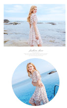 Load image into Gallery viewer, Summer high-quality women's wear temperament in 2019 V-neck elastic chic light-ripe printed chiffon dress 69216
