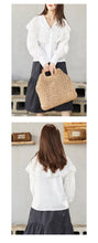 Load image into Gallery viewer, 2019 New Korean Women's Wear water soluble lace Doll Neck Shirt V Neck Design White Long Sleeve Shirt 2102