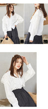 Load image into Gallery viewer, 2019 New Korean Women's Wear water soluble lace Doll Neck Shirt V Neck Design White Long Sleeve Shirt 2102