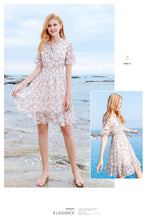 Load image into Gallery viewer, Summer high-quality women's wear temperament in 2019 V-neck elastic chic light-ripe printed chiffon dress 69216