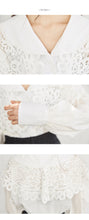 Load image into Gallery viewer, 2019 New Korean Women's Wear water soluble lace Doll Neck Shirt V Neck Design White Long Sleeve Shirt 2102