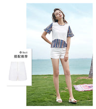 Load image into Gallery viewer, Summer 2019 new brand women's wear round collar collision color Pullover Jacket leisure printed chiffon shirt 58216