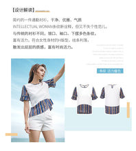 Load image into Gallery viewer, Summer 2019 new brand women's wear round collar collision color Pullover Jacket leisure printed chiffon shirt 58216