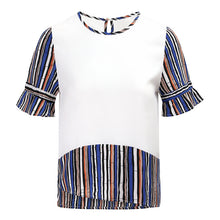 Load image into Gallery viewer, Summer 2019 new brand women's wear round collar collision color Pullover Jacket leisure printed chiffon shirt 58216