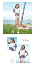 Load image into Gallery viewer, Summer 2019 new brand women's wear round collar collision color Pullover Jacket leisure printed chiffon shirt 58216