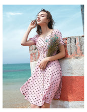 Load image into Gallery viewer, Summer 2019 New Brand Woman's Bubble Sleeve Point Printed Skirt Lightweight Chiffon Dress 63227