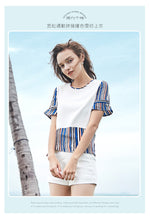 Load image into Gallery viewer, Summer 2019 new brand women's wear round collar collision color Pullover Jacket leisure printed chiffon shirt 58216