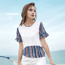 Load image into Gallery viewer, Summer 2019 new brand women's wear round collar collision color Pullover Jacket leisure printed chiffon shirt 58216