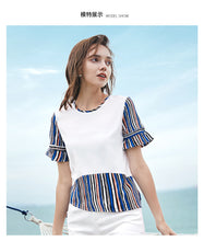 Load image into Gallery viewer, Summer 2019 new brand women's wear round collar collision color Pullover Jacket leisure printed chiffon shirt 58216