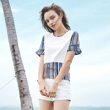 Load image into Gallery viewer, Summer 2019 new brand women's wear round collar collision color Pullover Jacket leisure printed chiffon shirt 58216