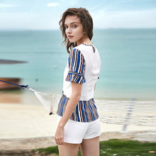 Load image into Gallery viewer, Summer 2019 new brand women's wear round collar collision color Pullover Jacket leisure printed chiffon shirt 58216