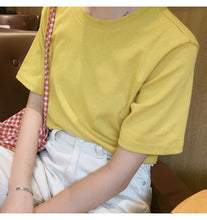 Load image into Gallery viewer, Net red explosions 2019 new women's casual Joker solid color T-shirt women's crew neck simple and comfortable cotton base shirt