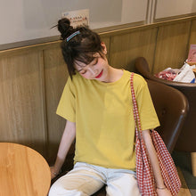 Load image into Gallery viewer, Net red explosions 2019 new women's casual Joker solid color T-shirt women's crew neck simple and comfortable cotton base shirt