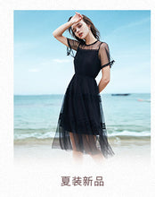 Load image into Gallery viewer, Summer high-quality women's wear temperament in 2019 V-neck elastic chic light-ripe printed chiffon dress 69216