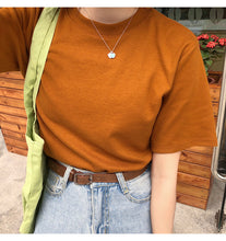 Load image into Gallery viewer, Net red explosions 2019 new women's casual Joker solid color T-shirt women's crew neck simple and comfortable cotton base shirt