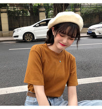 Load image into Gallery viewer, Net red explosions 2019 new women's casual Joker solid color T-shirt women's crew neck simple and comfortable cotton base shirt