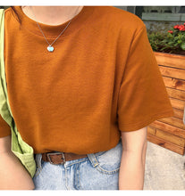 Load image into Gallery viewer, Net red explosions 2019 new women's casual Joker solid color T-shirt women's crew neck simple and comfortable cotton base shirt
