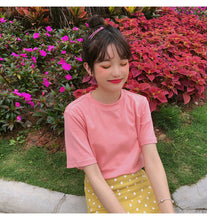Load image into Gallery viewer, Net red explosions 2019 new women's casual Joker solid color T-shirt women's crew neck simple and comfortable cotton base shirt