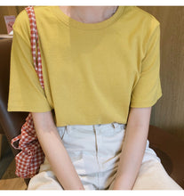 Load image into Gallery viewer, Net red explosions 2019 new women's casual Joker solid color T-shirt women's crew neck simple and comfortable cotton base shirt