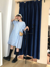 Load image into Gallery viewer, Summer 2019 new high-end cotton and linen women's solid color lace-up waist long skirt lantern sleeve A dress