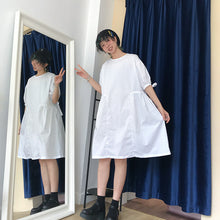 Load image into Gallery viewer, Summer 2019 new high-end cotton and linen women's solid color lace-up waist long skirt lantern sleeve A dress