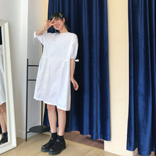 Load image into Gallery viewer, Summer 2019 new high-end cotton and linen women's solid color lace-up waist long skirt lantern sleeve A dress