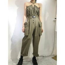 Load image into Gallery viewer, Simple washable cotton sexy pull-rope, dew-back, large pocket, union overalls 3387