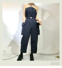 Load image into Gallery viewer, Simple washable cotton sexy pull-rope, dew-back, large pocket, union overalls 3387