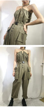 Load image into Gallery viewer, Simple washable cotton sexy pull-rope, dew-back, large pocket, union overalls 3387