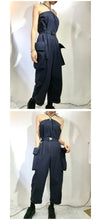 Load image into Gallery viewer, Simple washable cotton sexy pull-rope, dew-back, large pocket, union overalls 3387