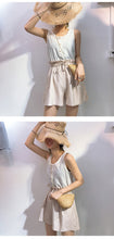 Load image into Gallery viewer, Spring/summer 2019 new cotton and linen vest stitching strap lace conjoined shorts women's casual set two-piece 3385