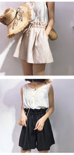 Load image into Gallery viewer, Spring/summer 2019 new cotton and linen vest stitching strap lace conjoined shorts women's casual set two-piece 3385