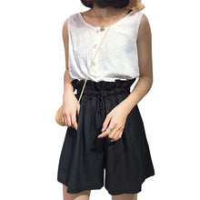 Load image into Gallery viewer, Spring/summer 2019 new cotton and linen vest stitching strap lace conjoined shorts women's casual set two-piece 3385