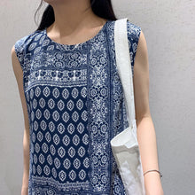 Load image into Gallery viewer, 2019 new Korean dress round neck retro personality printing loose sleeveless ruffled doll skirt 3518