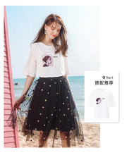 Load image into Gallery viewer, 2019 New brand boutique women's embroidery wave point hundred catch net gauze a word skirt fresh sweet half skirt 25050