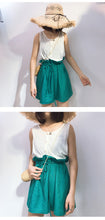 Load image into Gallery viewer, Spring/summer 2019 new cotton and linen vest stitching strap lace conjoined shorts women's casual set two-piece 3385