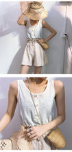 Load image into Gallery viewer, Spring/summer 2019 new cotton and linen vest stitching strap lace conjoined shorts women's casual set two-piece 3385
