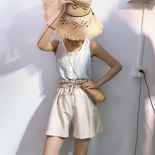 Load image into Gallery viewer, Spring/summer 2019 new cotton and linen vest stitching strap lace conjoined shorts women's casual set two-piece 3385